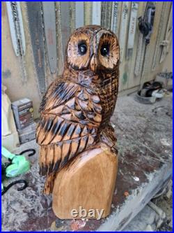 Chainsaw Carved Barred Owl Wood Carving Owls Sculpture Statue Rustic Handmade