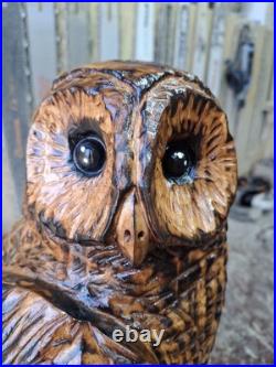 Chainsaw Carved Barred Owl Wood Carving Owls Sculpture Statue Rustic Handmade