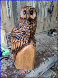 Chainsaw Carved Barred Owl Wood Carving Owls Sculpture Statue Rustic Handmade