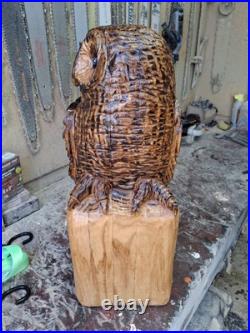 Chainsaw Carved Barred Owl Wood Carving Owls Sculpture Statue Rustic Handmade
