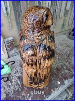 Chainsaw Carved Barred Owl Wood Carving Owls Sculpture Statue Rustic Handmade