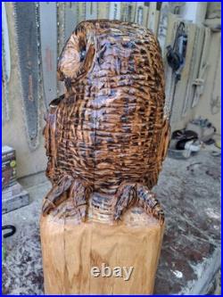 Chainsaw Carved Barred Owl Wood Carving Owls Sculpture Statue Rustic Handmade