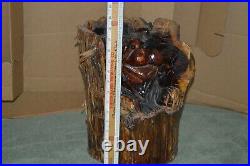 Chainsaw Carved Bear In Wood Stump Live Edge Handmade Carving 14 Inch Sculpture
