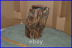Chainsaw Carved Bear In Wood Stump Live Edge Handmade Carving 14 Inch Sculpture