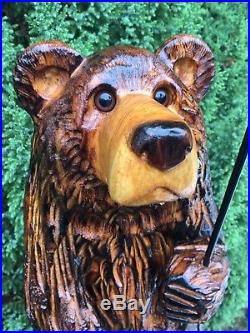 Chainsaw Carved Bear withSOLAR LANTERN White Pine Wood Carvings Rustic Sculptures