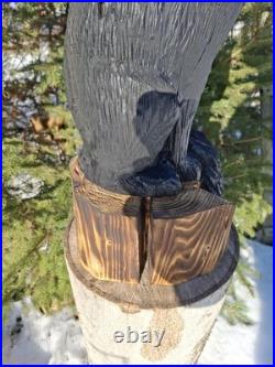 Chainsaw Carved Black Cat Wood Carving Cats Art Statue Halloween Goth