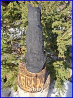 Chainsaw Carved Black Cat Wood Carving Cats Art Statue Halloween Goth