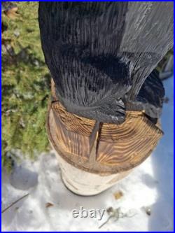 Chainsaw Carved Black Cat Wood Carving Cats Art Statue Halloween Goth