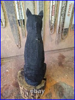 Chainsaw Carved Black Cat Wood Carving Cats Art Statue Halloween Goth