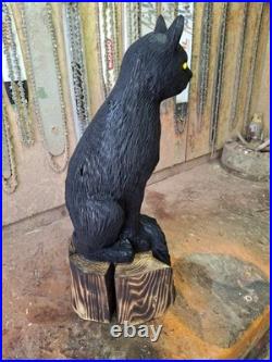 Chainsaw Carved Black Cat Wood Carving Cats Art Statue Halloween Goth