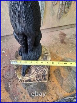 Chainsaw Carved Black Cat Wood Carving Cats Art Statue Halloween Goth