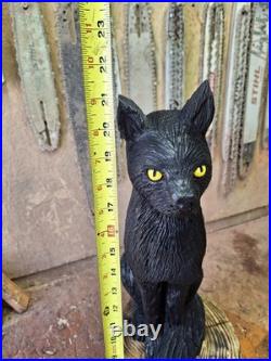 Chainsaw Carved Black Cat Wood Carving Cats Art Statue Halloween Goth