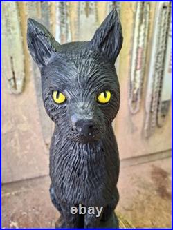 Chainsaw Carved Black Cat Wood Carving Cats Art Statue Halloween Goth