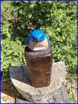 Chainsaw Carved Blue Bird Wood Carving Sculpture Statue Birds Rustic Home Decor
