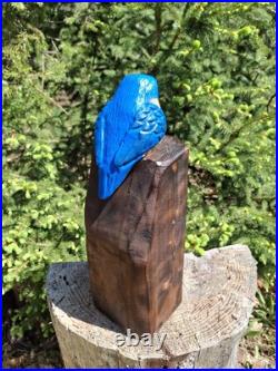 Chainsaw Carved Blue Bird Wood Carving Sculpture Statue Birds Rustic Home Decor