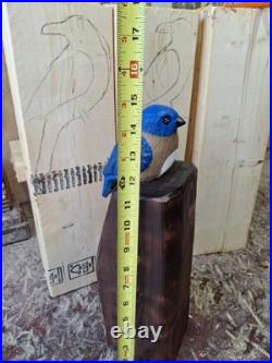 Chainsaw Carved Blue Bird Wood Carving Sculpture Statue Birds Rustic Home Decor