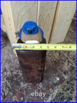 Chainsaw Carved Blue Bird Wood Carving Sculpture Statue Birds Rustic Home Decor
