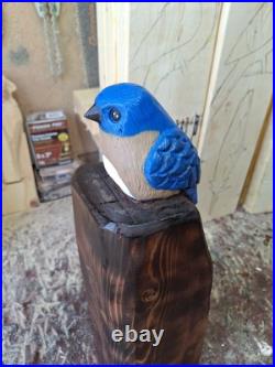 Chainsaw Carved Blue Bird Wood Carving Sculpture Statue Birds Rustic Home Decor