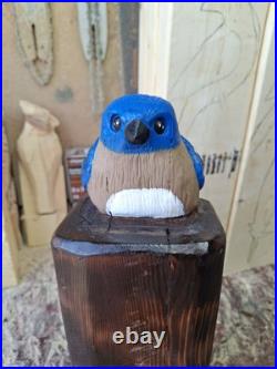 Chainsaw Carved Blue Bird Wood Carving Sculpture Statue Birds Rustic Home Decor