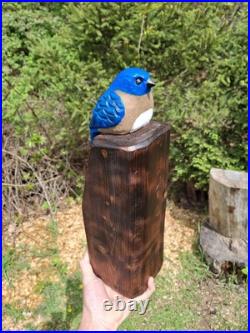 Chainsaw Carved Blue Bird Wood Carving Sculpture Statue Birds Rustic Home Decor
