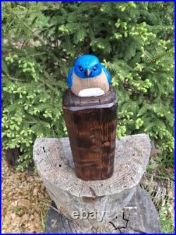 Chainsaw Carved Blue Bird Wood Carving Sculpture Statue Birds Rustic Home Decor