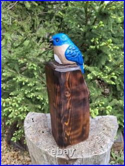 Chainsaw Carved Blue Bird Wood Carving Sculpture Statue Birds Rustic Home Decor Chainsaw Carved Blue Bird Wood Carving Sculpture Statue Birds Rustic Home Decor