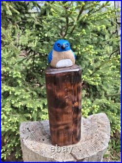 Chainsaw Carved Blue Bird Wood Carving Sculpture Statue Birds Rustic Home Decor