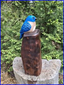 Chainsaw Carved Blue Bird Wood Carving Sculpture Statue Birds Rustic Home Decor