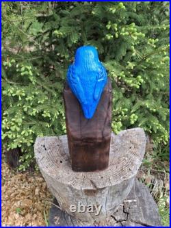 Chainsaw Carved Blue Bird Wood Carving Sculpture Statue Birds Rustic Home Decor