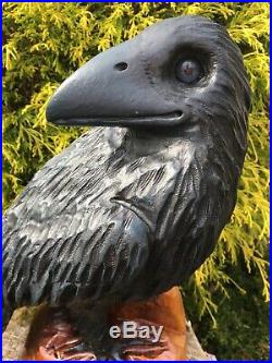 Chainsaw Carved CROW RAVEN Sculpture CHERRY WOOD folk art decor ONE of a KIND