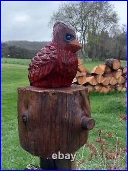 Chainsaw Carved Cardinal Wood Carving Birds Sculpture Decor