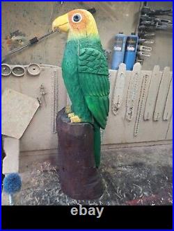 Chainsaw Carved Carolina Parakeet Sculpture Statue Wood Carving Birds Extinct