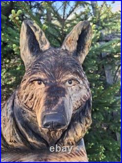 Chainsaw Carved Coyote Wolf Bust Wood Carving Rustic Art Sculpture Statue Dog Chainsaw Carved Coyote Wolf Bust Wood Carving Rustic Art Sculpture Statue Dog