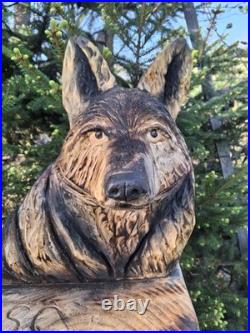 Chainsaw Carved Coyote Wolf Bust Wood Carving Rustic Art Sculpture Statue Dog