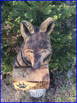 Chainsaw Carved Coyote Wolf Bust Wood Carving Rustic Art Sculpture Statue Dog Chainsaw Carved Coyote Wolf Bust Wood Carving Rustic Art Sculpture Statue Dog