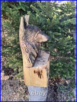Chainsaw Carved Coyote Wolf Bust Wood Carving Rustic Art Sculpture Statue Dog