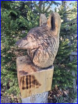 Chainsaw Carved Coyote Wolf Bust Wood Carving Rustic Art Sculpture Statue Dog
