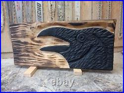 Chainsaw Carved Crow Raven Corvid Black Bird Rustic Wood Carving Wall Art