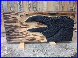 Chainsaw Carved Crow Raven Corvid Black Bird Rustic Wood Carving Wall Art