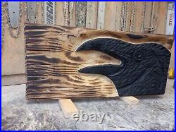 Chainsaw Carved Crow Raven Corvid Black Bird Rustic Wood Carving Wall Art