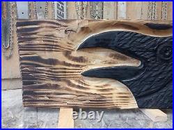 Chainsaw Carved Crow Raven Corvid Black Bird Rustic Wood Carving Wall Art