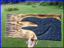 Chainsaw Carved Crow Raven Corvid Black Bird Rustic Wood Carving Wall Art