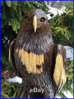 Chainsaw Carved Eagle BLACK WALNUT WOOD Carvings Birds of Prey Wood Sculptures