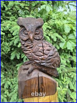 Chainsaw Carved Great Horned Owl Wood Carving Sculpture Statue Owls Birds Art