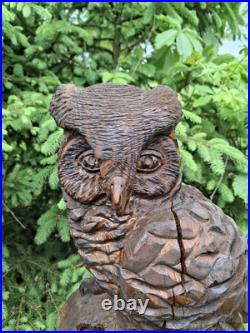 Chainsaw Carved Great Horned Owl Wood Carving Sculpture Statue Owls Birds Art