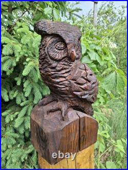 Chainsaw Carved Great Horned Owl Wood Carving Sculpture Statue Owls Birds Art