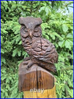 Chainsaw Carved Great Horned Owl Wood Carving Sculpture Statue Owls Birds Art