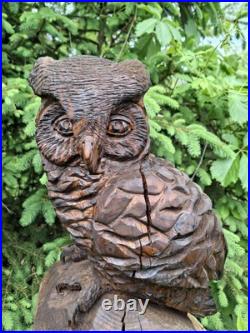 Chainsaw Carved Great Horned Owl Wood Carving Sculpture Statue Owls Birds Art