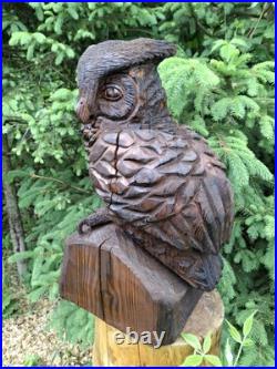 Chainsaw Carved Great Horned Owl Wood Carving Sculpture Statue Owls Birds Art