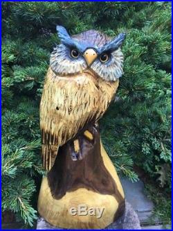 Chainsaw Carved Horned Owl BLACK WALNUT WOOD Carvings Sculptures Folk Art Decor